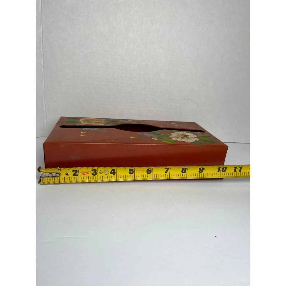 Vintage Metal Tissue Holder Hand Painted Floral Wall Mount Toleware Cottagecore